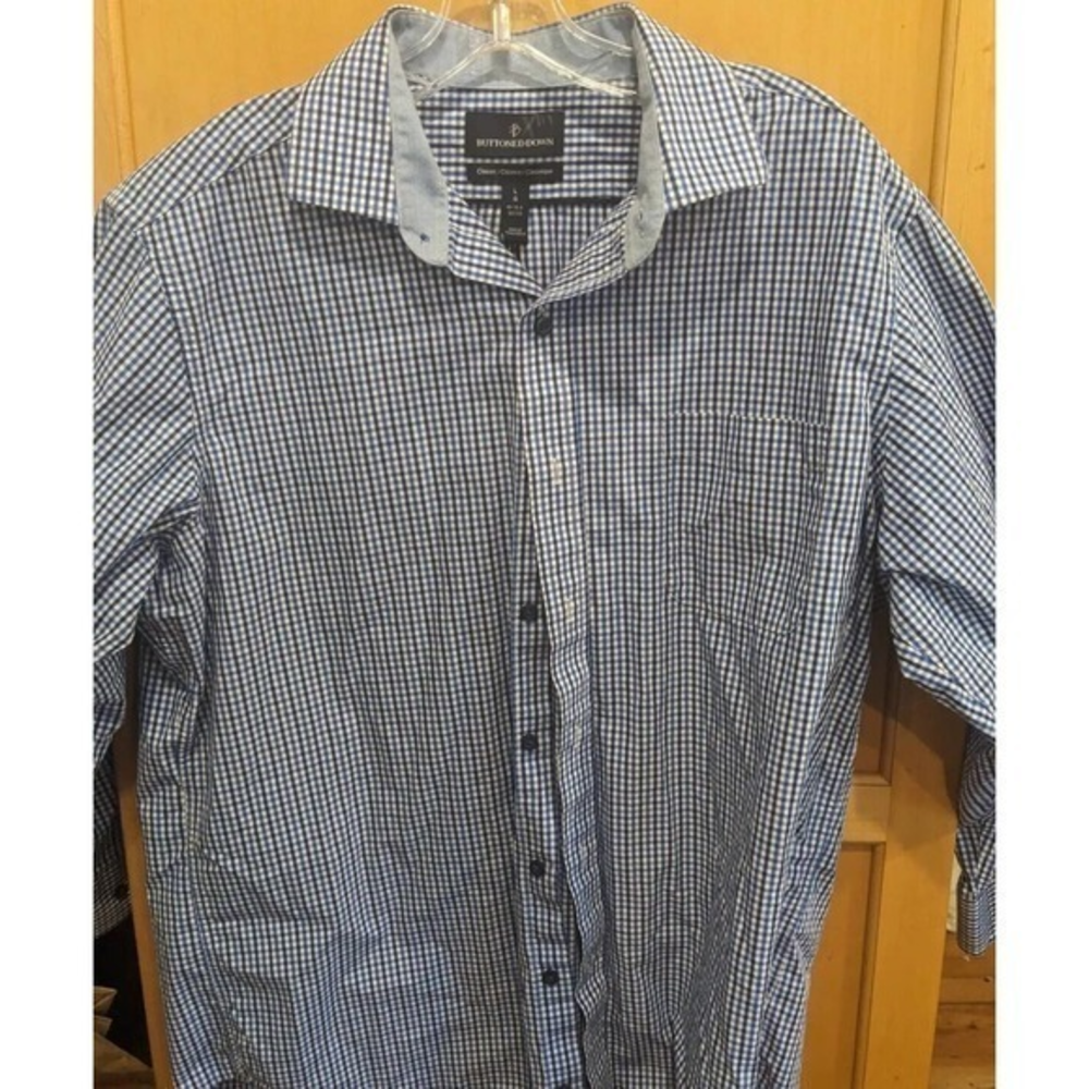 buttoned down brand shirt size 16 1/2 32/33 Blue plaid 100%‎ Cotton